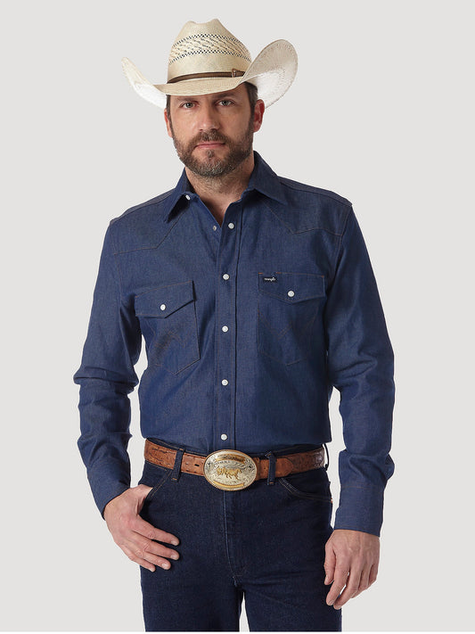 COWBOY CUT® FIRM FINISH LONG SLEEVE WESTERN SNAP SOLID WORK SHIRT IN BLUE (70119)