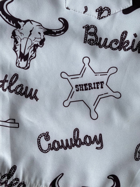 BOYS LONG SLEEVE COWBOY PRINT PEARL SNAP- ONESIE