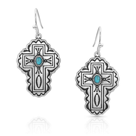 Montana Silversmiths Turquoise Silver Cross Earrings