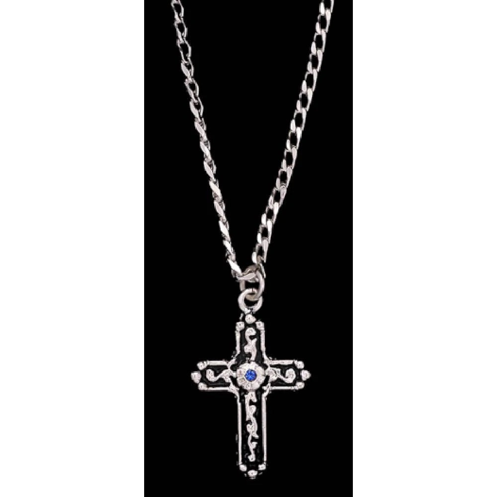M&F MEN'S SILVER CROSS with Blue stone NECKLACE