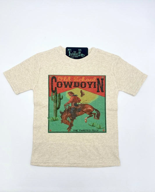THE TWISTED FILLY CLOTHING CO. Old School Cowboyin' - S/S Toddler Tee - Oatmeal