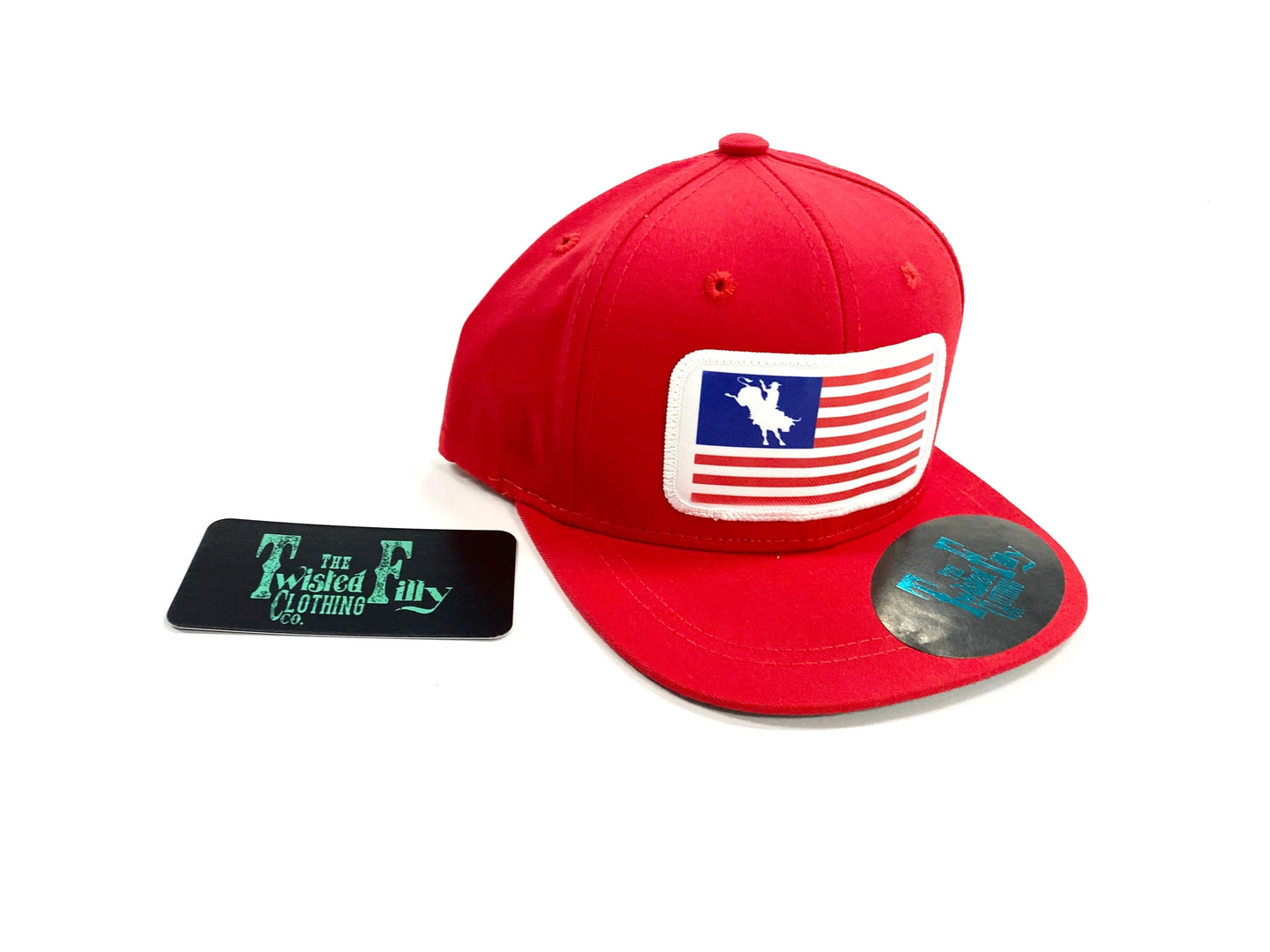 THE TWISTED FILLY CLOTHING CO. American Flag (Bull) - Toddler Snapback Hat - Red
