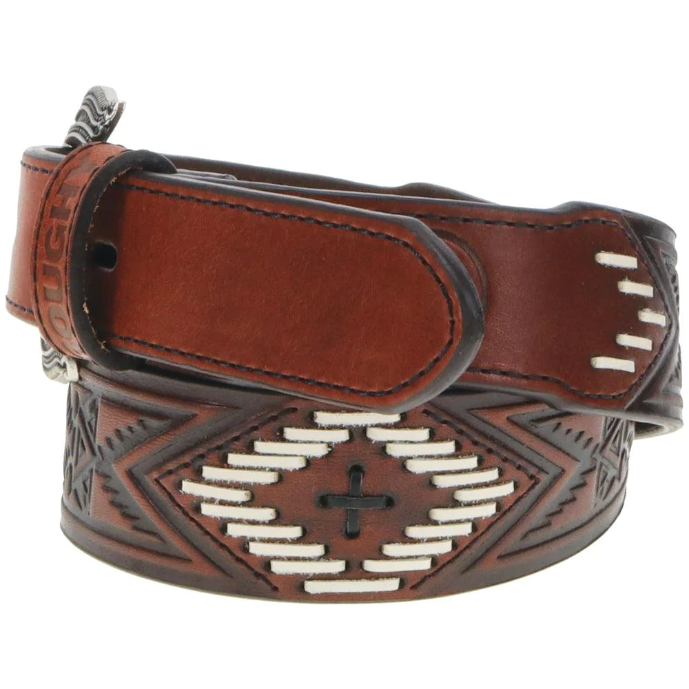 Hooey CHOCTAW" ROUGHY TOOLED/ LACED BELT BROWN/IVORY/BLACK W/AZTEC