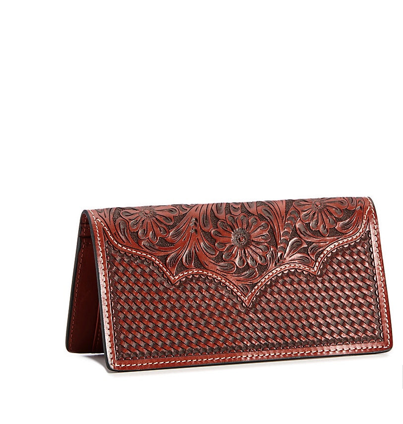 Cowboy Chrome Brown Floral Tooled Rodeo Wallet (W576)