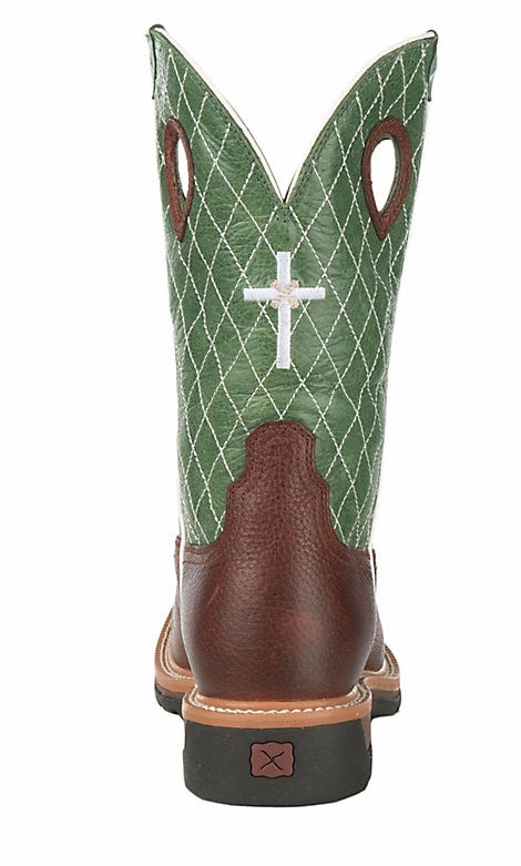 Twisted X Men's Lite Cognac and Lime Green Wide Square Steel Toe Work Boot (S002)