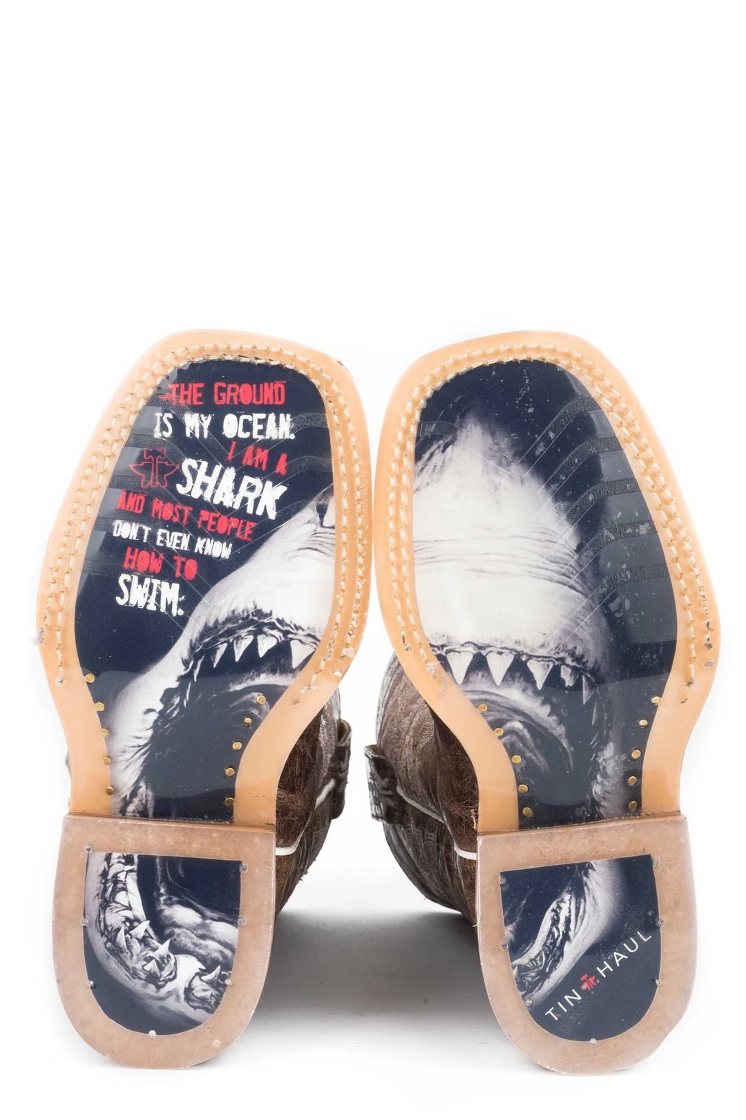 LITTLE BOYS SHARKY WITH MAN EATER SOLE BROWN LEATHER UPPER(0712)