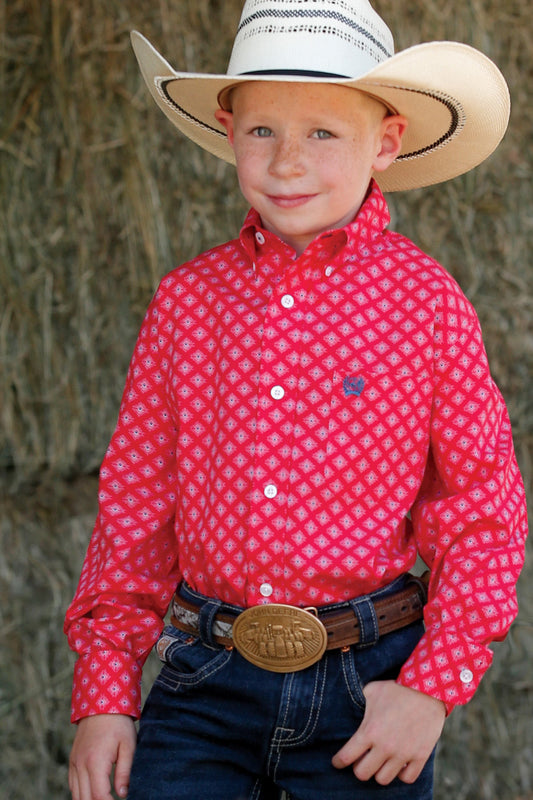 Boys Cinch Red Patterned Shirt (0284)