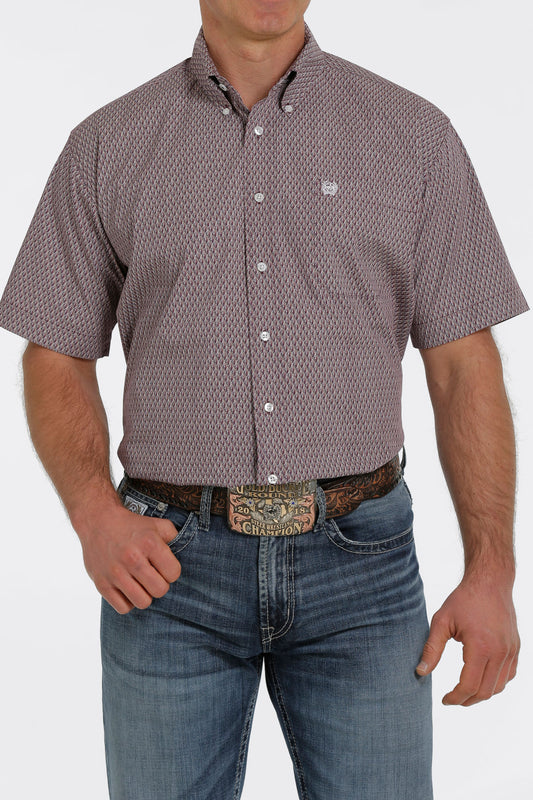 Cinch MEN'S GEOMETRIC BUTTON-DOWN SHORT SLEEVE WESTERN SHIRT - PURPLE/OLIVE/WHITE  (1391)