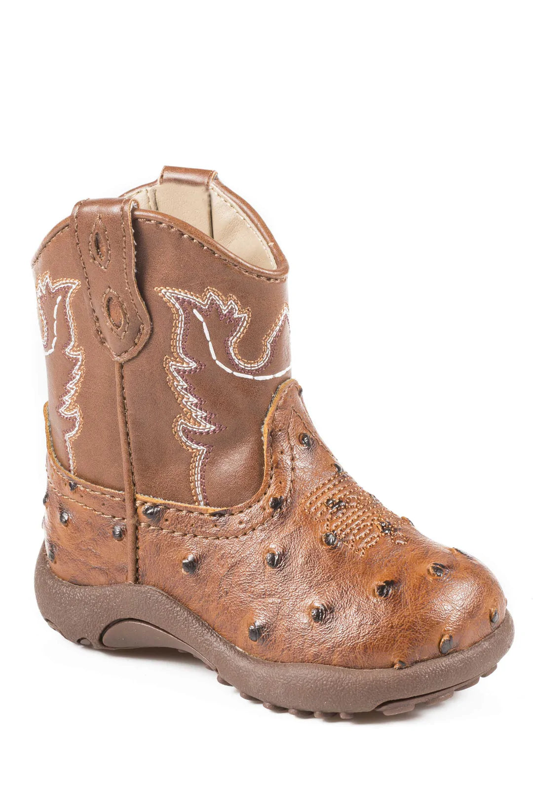 Infant & Toddler Roper Tan Faux Leather Ostrich Print Boots (0807)
