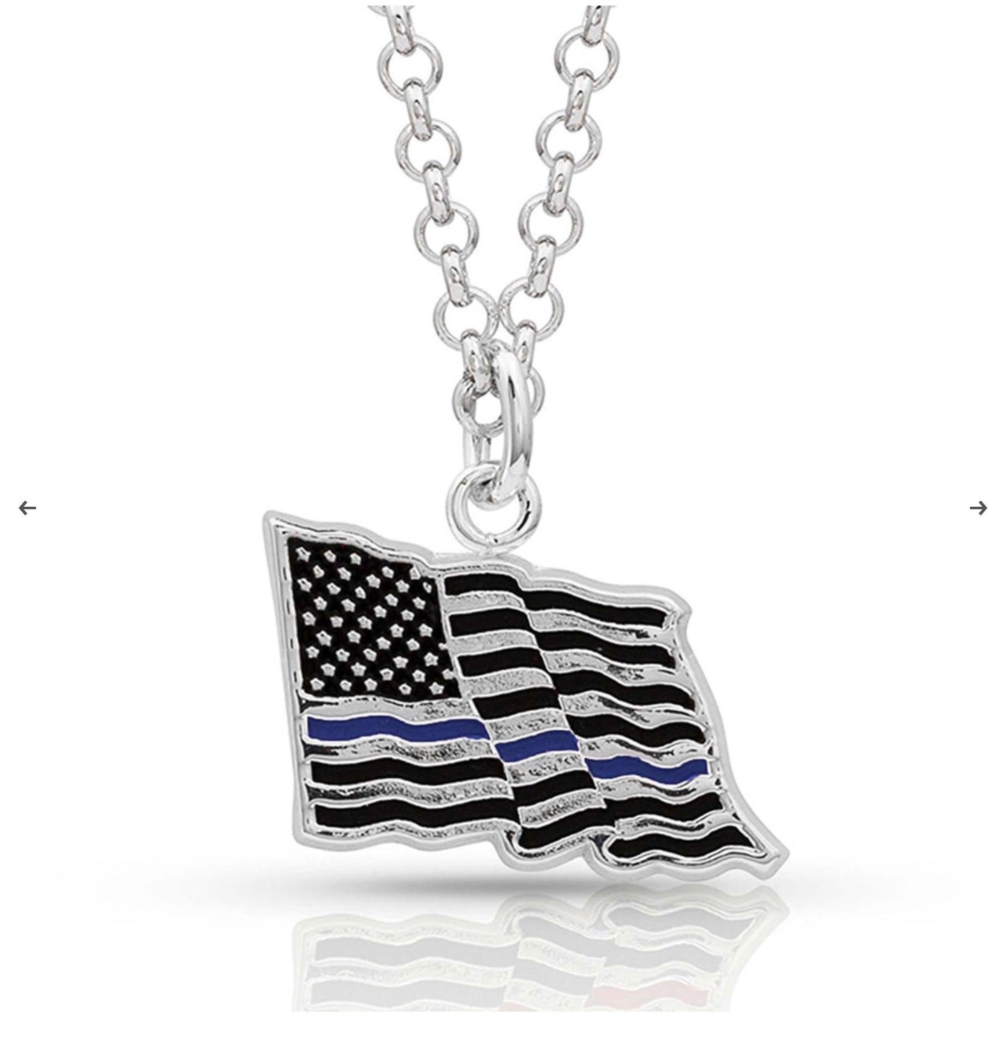 I Stand Behind the Thin Blue Line Flag Necklace NC4085TBL