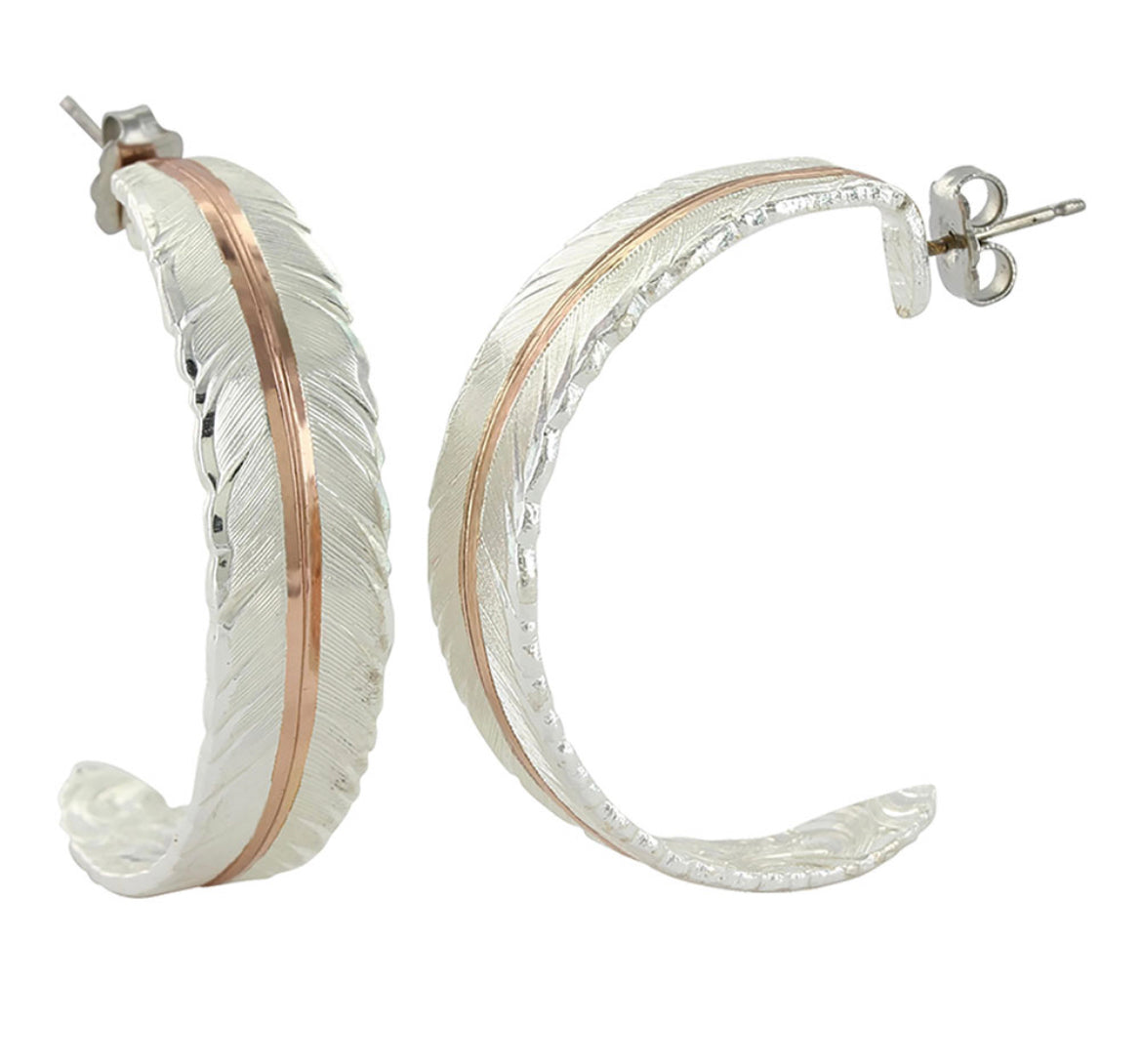 Feather Rose Gold Vein Hoop Earrings