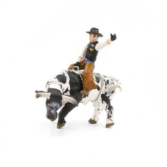 Little Busters Bucking Bull & Rider Black and White Toy